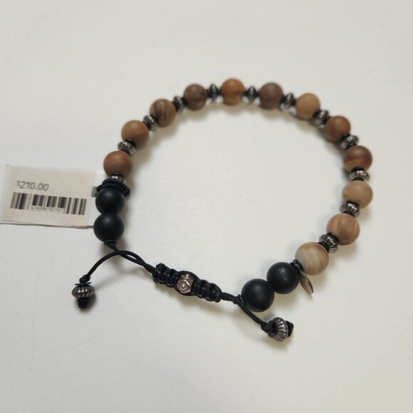NWT Kenton Michael Petrified Wood & Sterling Silver Bracelet Pull Fit 8mm Beads - Picture 2 of 12